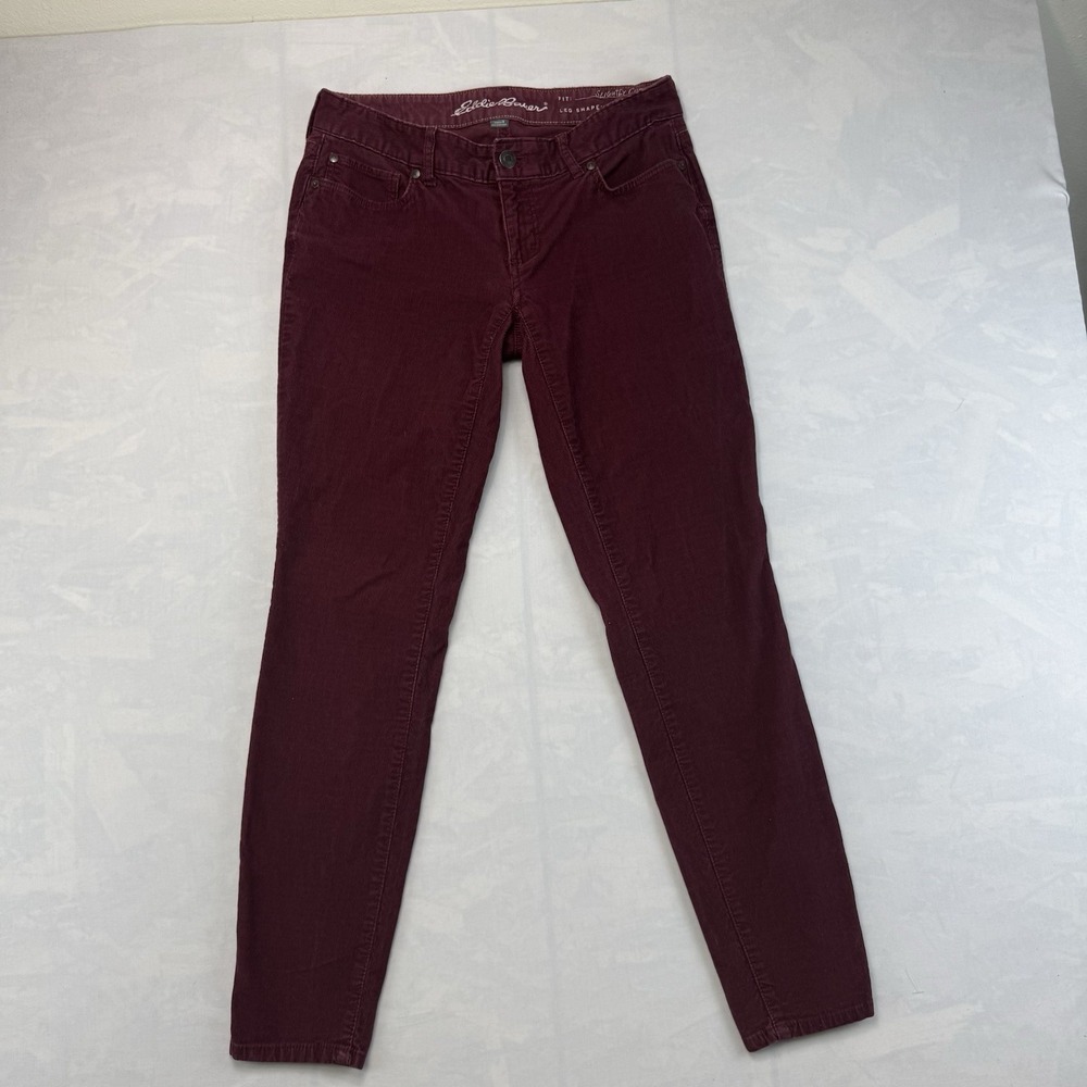 Eddie Bauer Corduroy Skinny Pants Womens 4 Burgundy Mid Rise Stretch